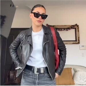 All Saints Charcoal Leather Biker Jacket